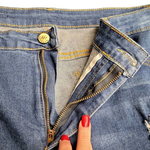 Hungson Distressed Destroyed Ripped Blue Denim Skinny Jeans - Picture 6 of 12